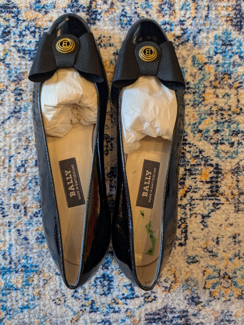 Bally Black Patent Leather Bow Detail Flats